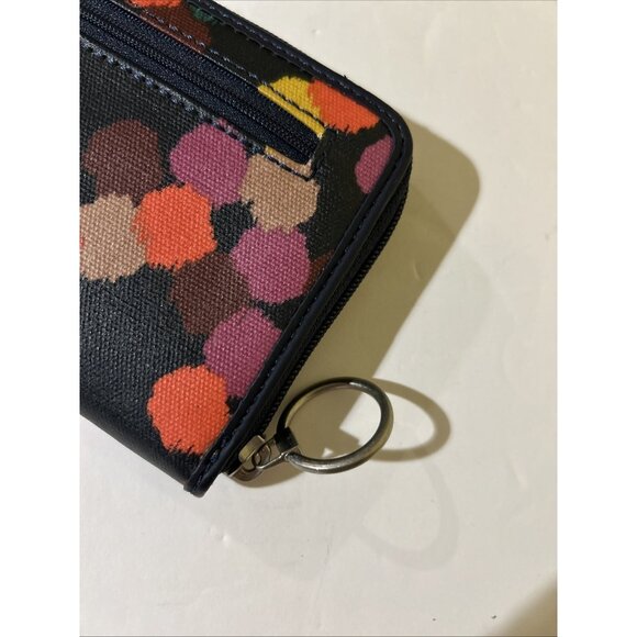 Fossil Key-Per Zip Around Wallet Color Print Canvas Key Ring Multicolor New - Picture 8 of 9